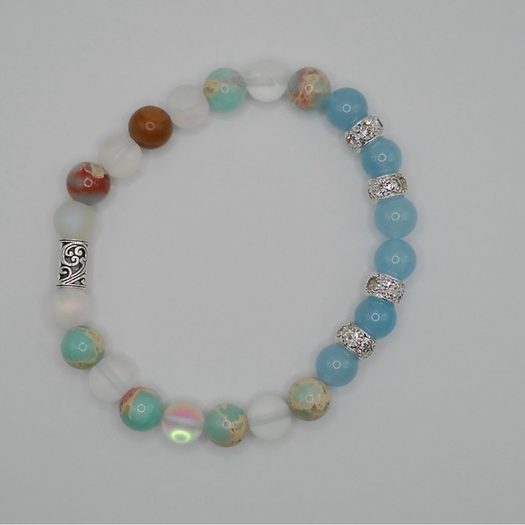 Beautiful AAA Aquamarine & African Opalite Agate & Moonstone Bracelet. - Picture 6 of 6